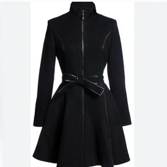 Dawn Levy NY Fergie  Black Fit & flare  Belted Wool  Coat  Sz L - Picture 3 of 17